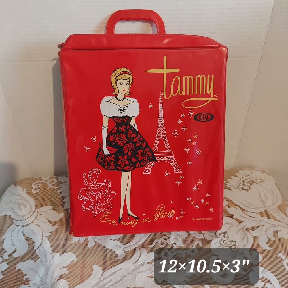 Vintage Ideal Tammy Doll Case Red Vinyl Evening in Paris 1960s Toy Trunk 12x10.5 - Picture 3 of 10